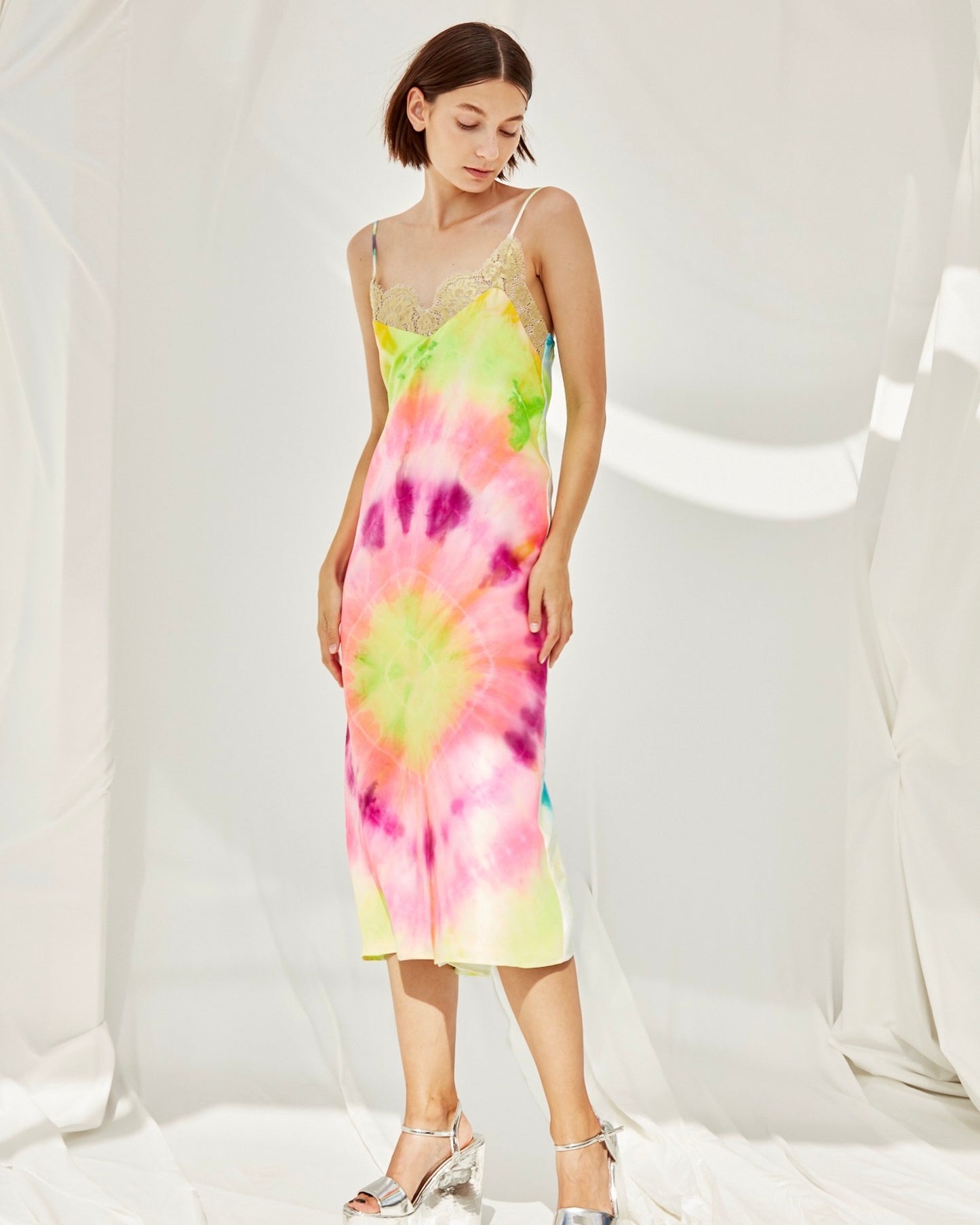 Technicolor Tie Dye Goddess Slip Dress