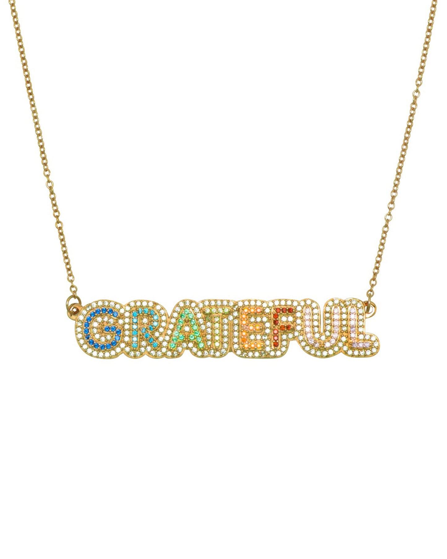 Grateful Rhinestone Nameplate Necklace