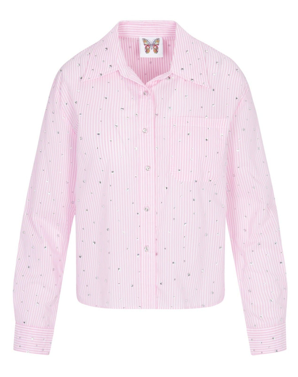 Gidget Sparkle Rhinestone Blouse - Pink Stripe