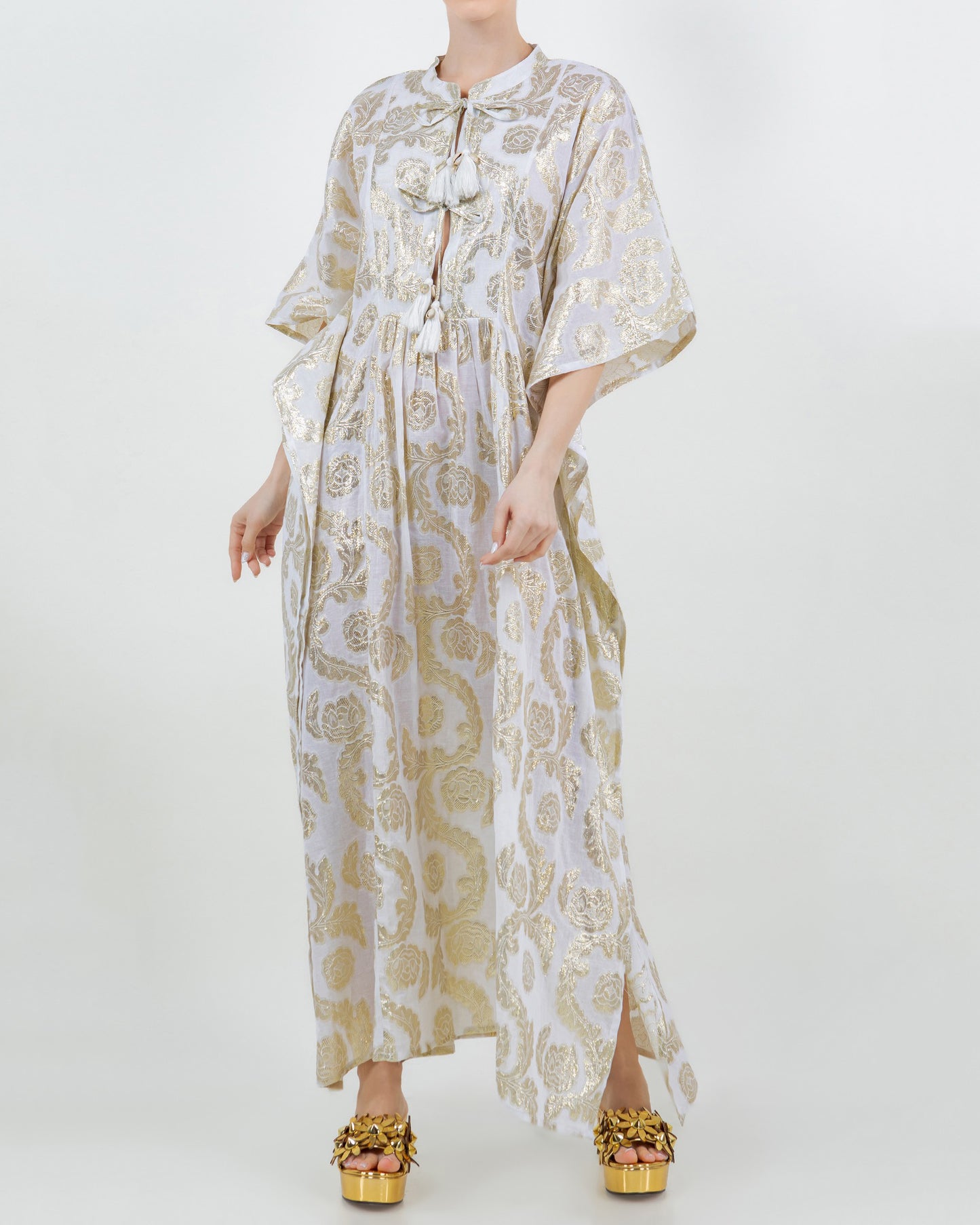 Palm Springs Caftan Maxi Dress - Seashell/Gold