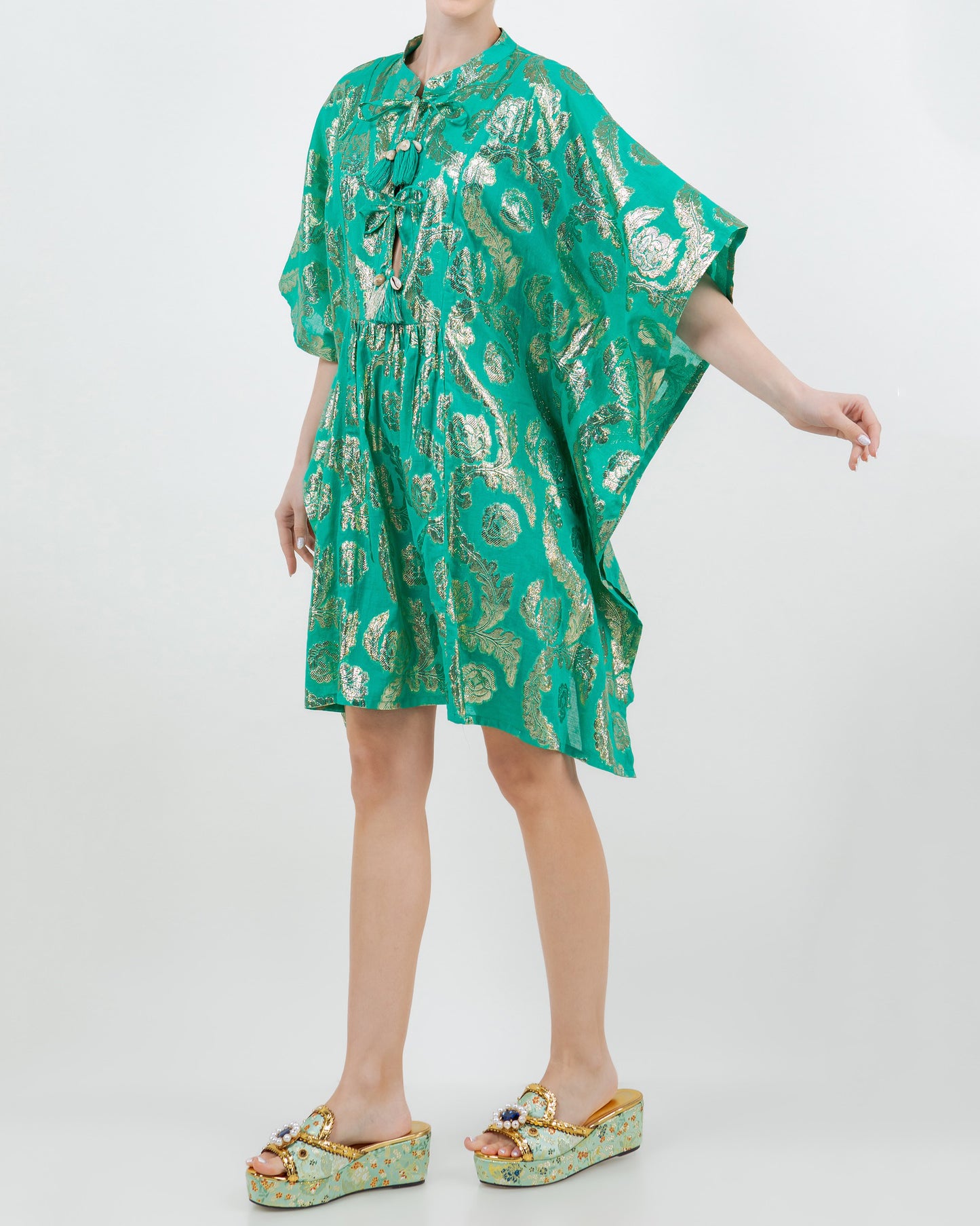 Palm Springs Caftan Tunic Dress - Jade/Gold