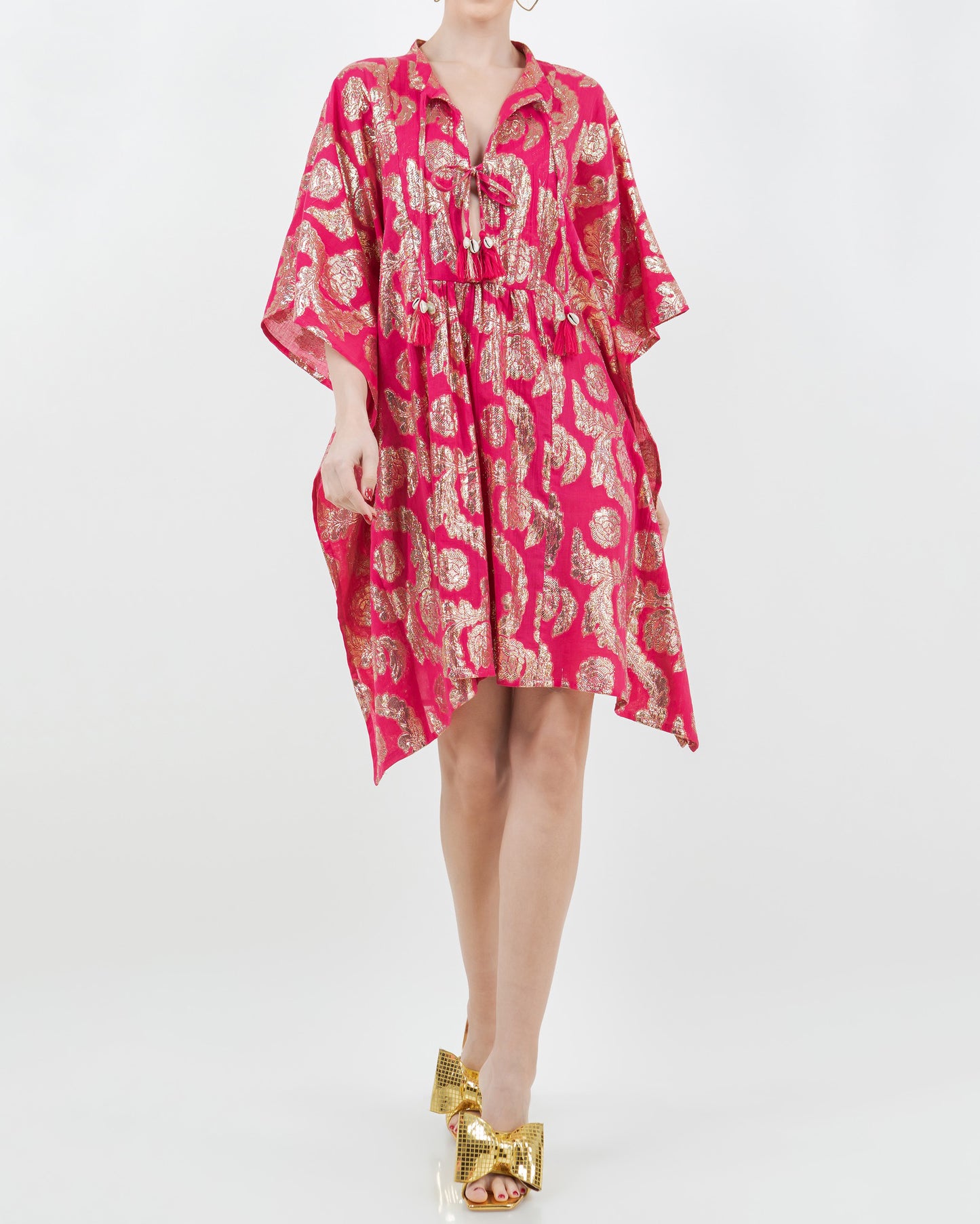 Palm Springs Caftan Tunic Dress - Pomegranate/Gold