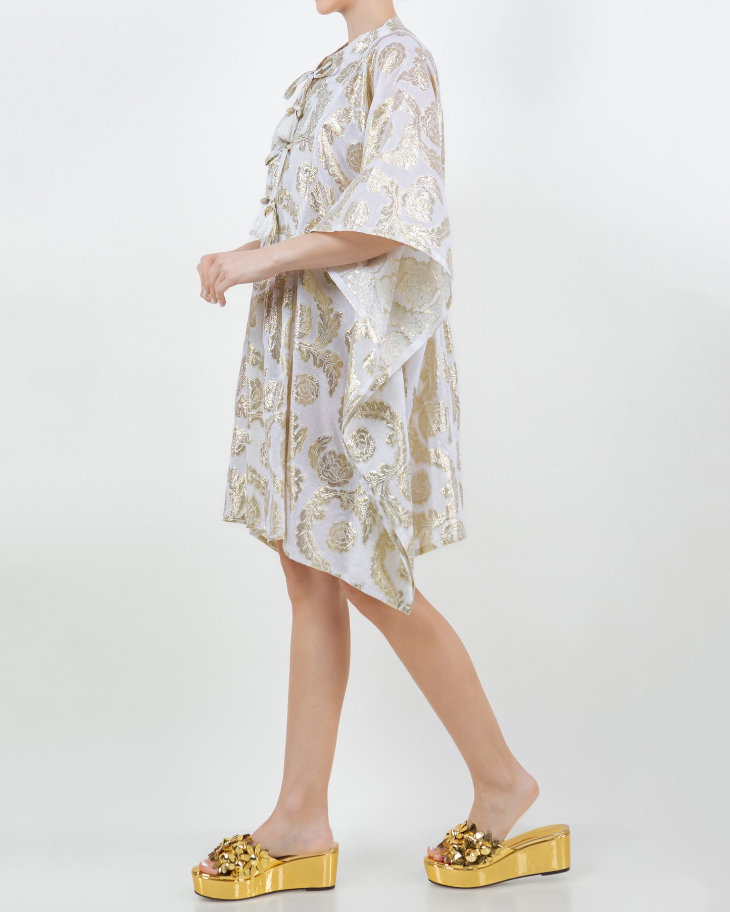 Palm Springs Caftan Tunic Dress - Seashell/Gold