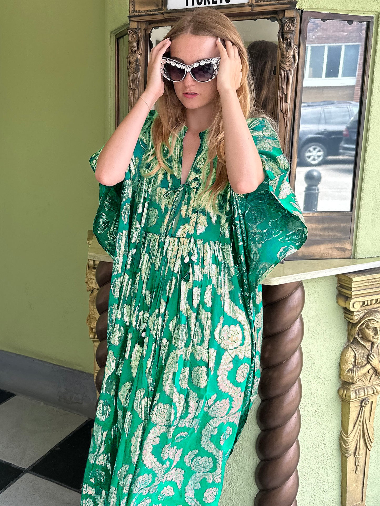 Palm Springs Caftan Maxi Dress - Jade/Gold