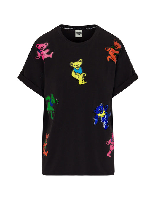 Grateful Dead Dancing Bears Sequin Relaxed T-Shirt - Black