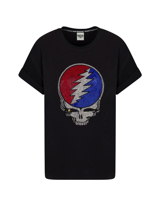 Grateful Dead Rhinestone Stealie Relaxed T-Shirt - Black