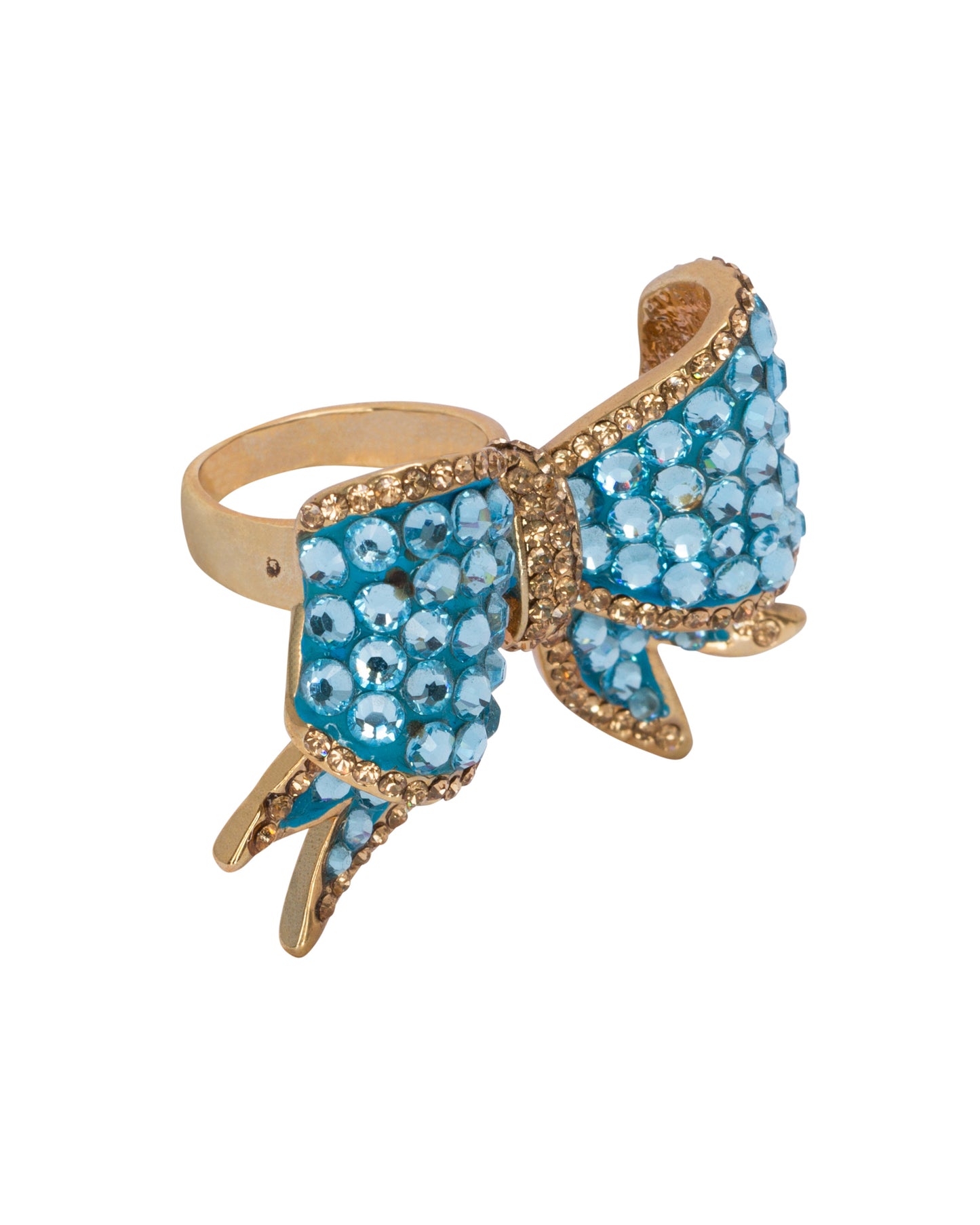 All Tied Up Rhinestone Bow Ring - Blue